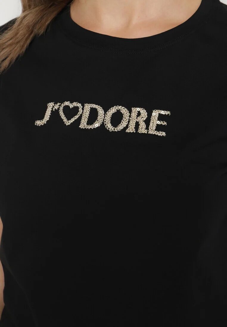 defox Tricou Negru de Bumbac Decorat cu Inscripția Nalaviraen