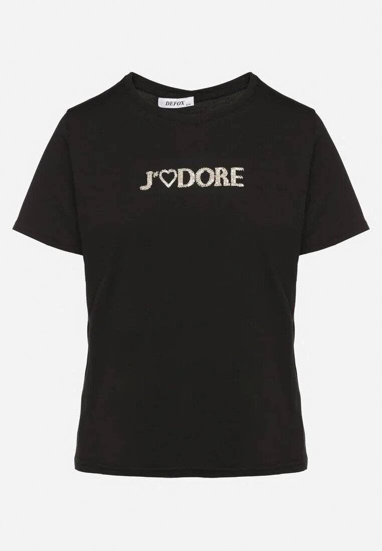 defox Tricou Negru de Bumbac Decorat cu Inscripția Nalaviraen