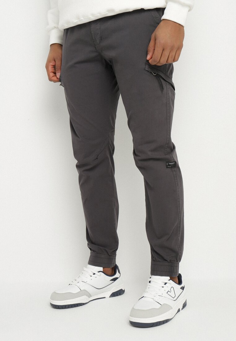 designer Pantaloni Cargo Gri din Bumbac cu Buzunare Alimaria