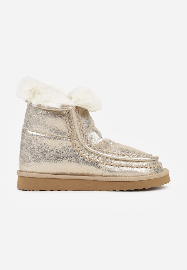 diamantique Ghete de zăpadă aurii slip-on cu blană și luciu metalic Vetirena