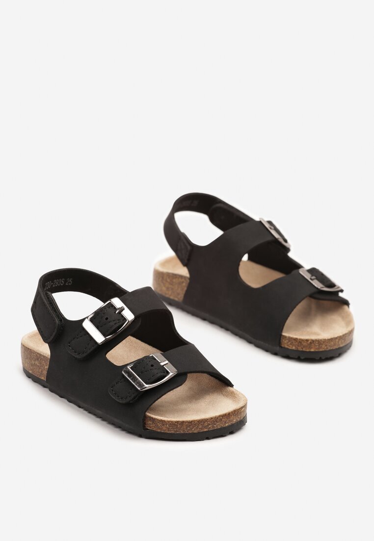 doremi Sandale Negre din Imitație de Velur cu Bretele cu Catarame cu Închidere Velcro Ballinea