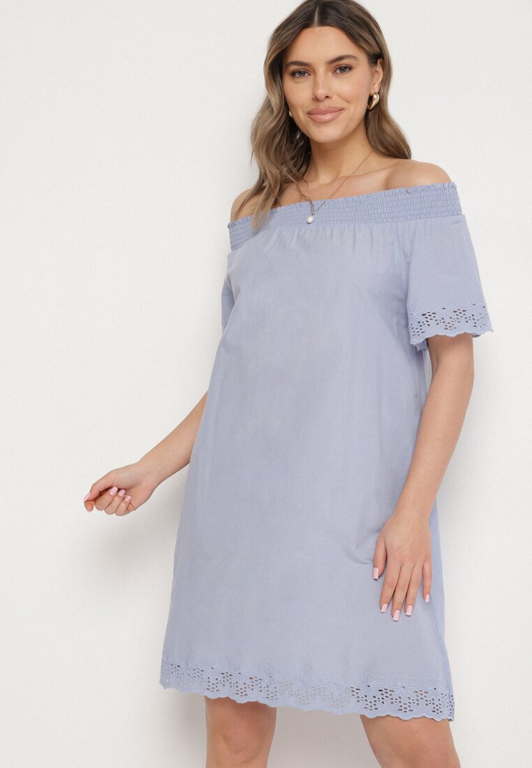 Eight2Nine Rochie albastru deschis din bumbac spaniolă cu decorațiuni ajurate Filissa