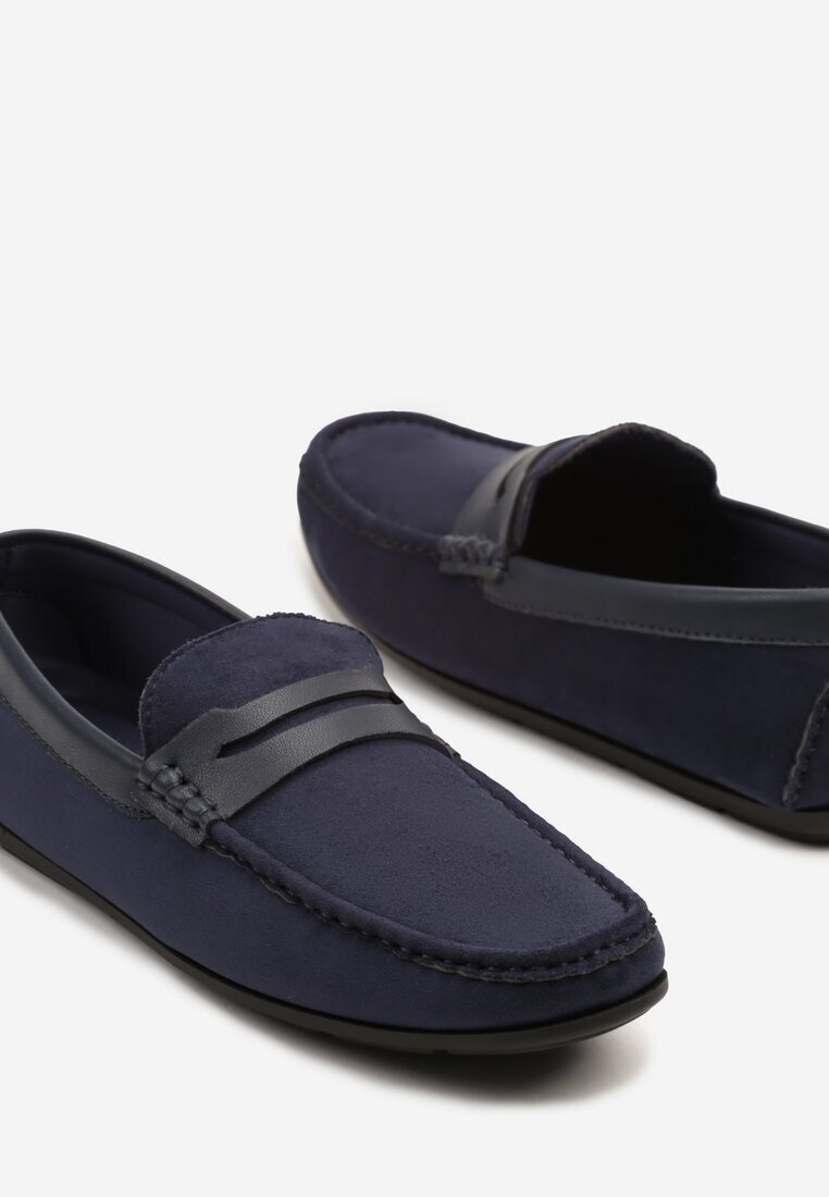 elong Pantofi jos bleumarin în stil mocasini cu curea decorativ decupată Erildwen