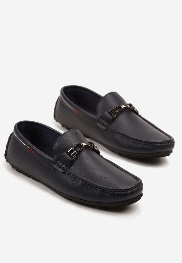 elong Pantofi Mocasini Bleumarin cu Cusături Decorative și Aplicație Wismea