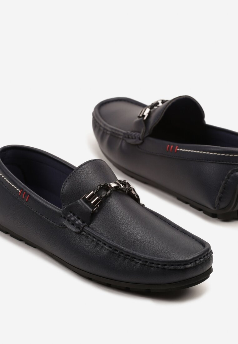 elong Pantofi Mocasini Bleumarin cu Cusături Decorative și Aplicație Wismea