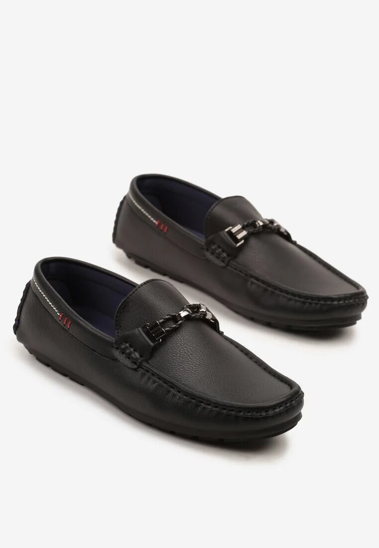 elong Pantofi Mocasini Negre cu Cusături Decorative și Aplicație Wismea