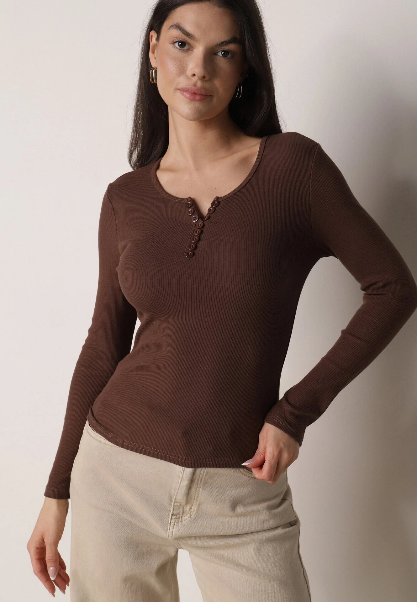 elsa.m by may Bluză Maro Reiată din Bumbac cu Mânecă Lungă și Nasturi Amendria