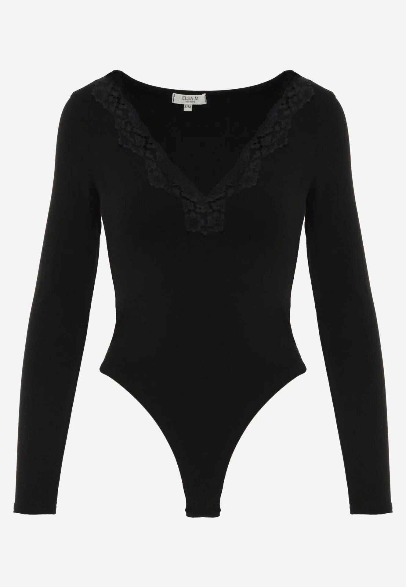 elsa.m by may Body cu mânecă lungă cu model în dungi bogat în vâscoză cu dantelă decorativă Ravique Negru