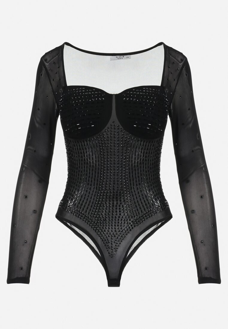 elsa.m by may Body Negru de Plasă cu Strass-uri Motaxe