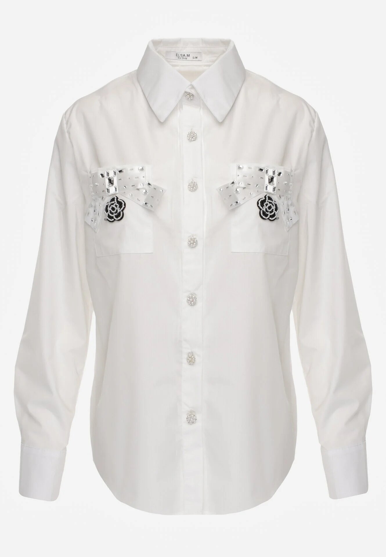 elsa.m by may Cămașă Albă cu Nasturi Bijuterii și Buzunare Decorate Nerlla