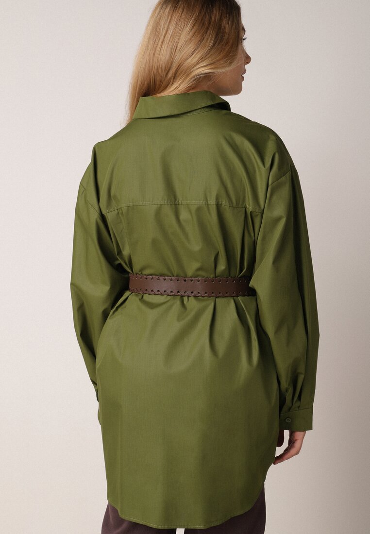 elsa.m by may Cămașă Lungă Verde Oversize din Bumbac și Viscoză cu Cordon cu Cataramă Thessalonike
