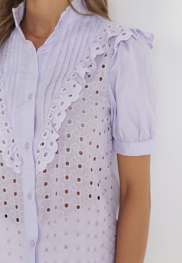 elsa.m by may Cămașă Violet Dantelată cu guler înalt și Broderie Decorativă Astralee