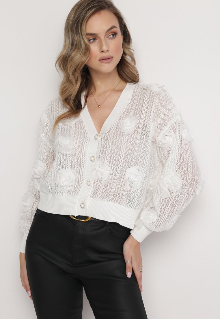 elsa.m by may Cardigan Ajurat Alb cu Flori Helallia