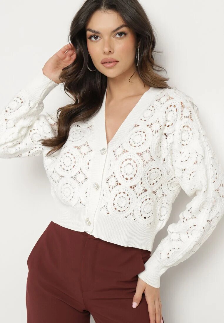 elsa.m by may Cardigan alb ajurat cu nasturi Nivone