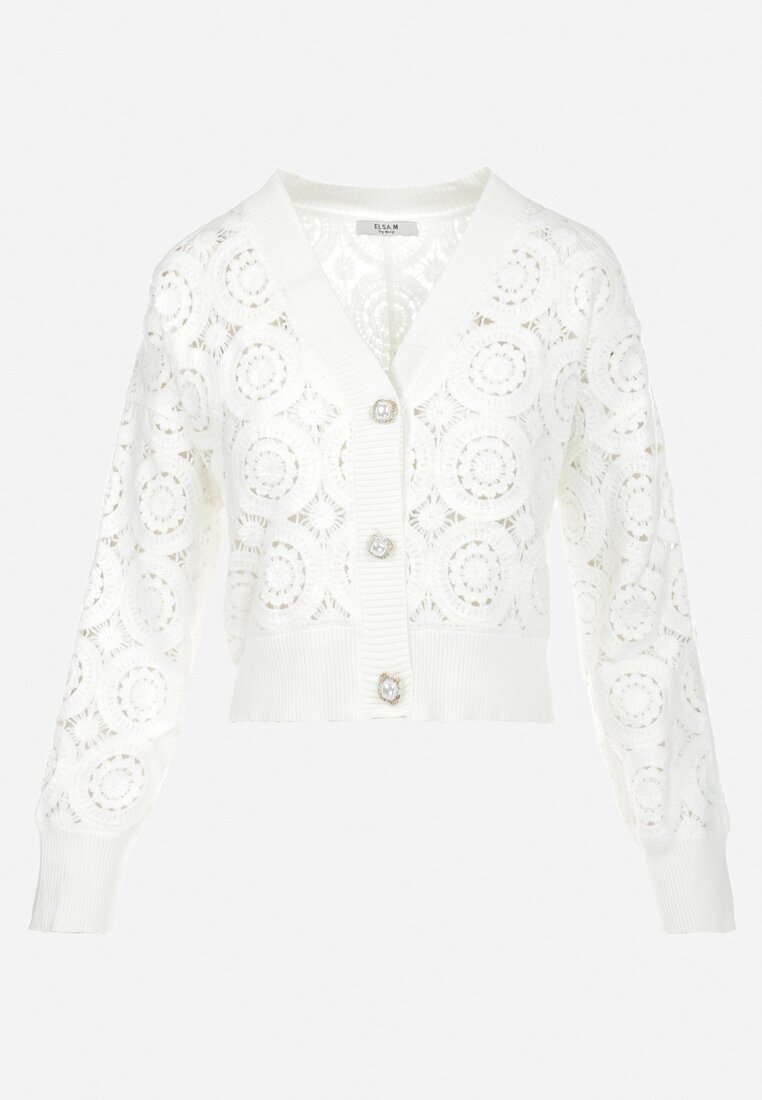 elsa.m by may Cardigan alb ajurat cu nasturi Nivone