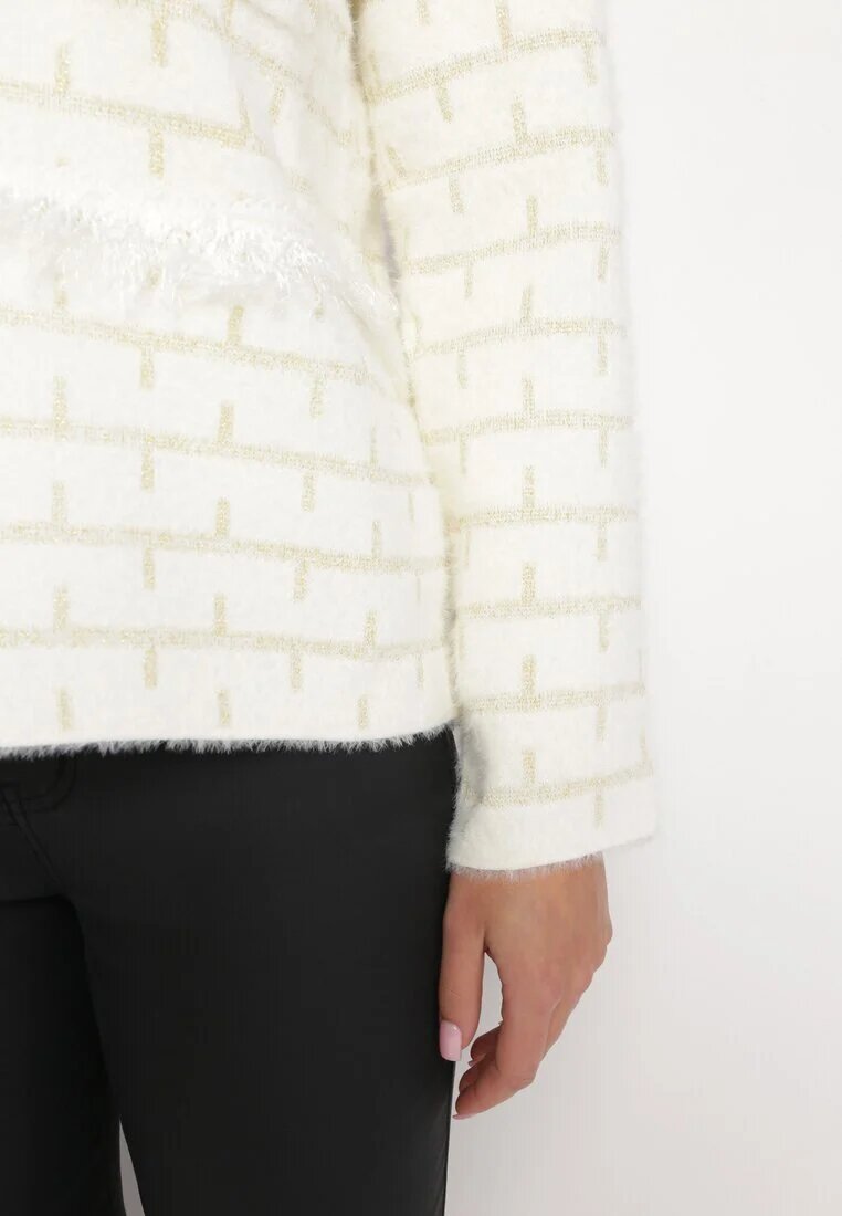 elsa.m by may Cardigan Alb-Bej din Vâscoză cu nasturi bijuterie cu fir metalic Nolessa