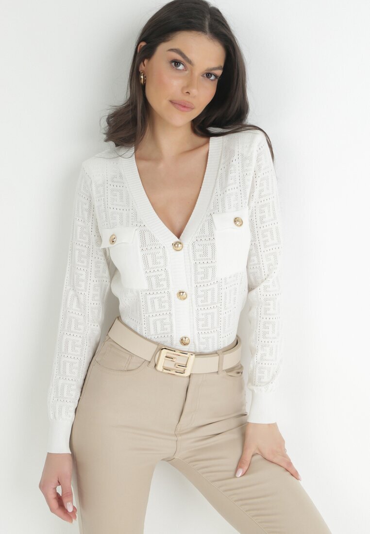 elsa.m by may Cardigan Alb cu Butoane cu Bijuterii Gossi