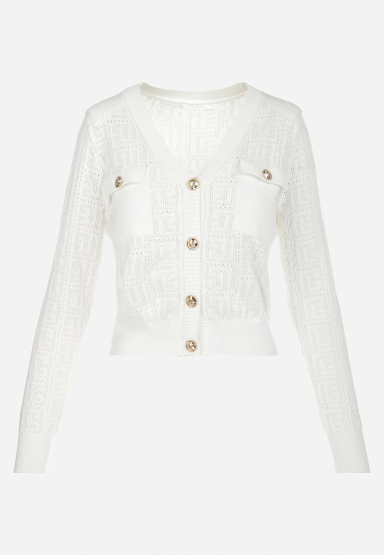 elsa.m by may Cardigan Alb cu Butoane cu Bijuterii Gossi