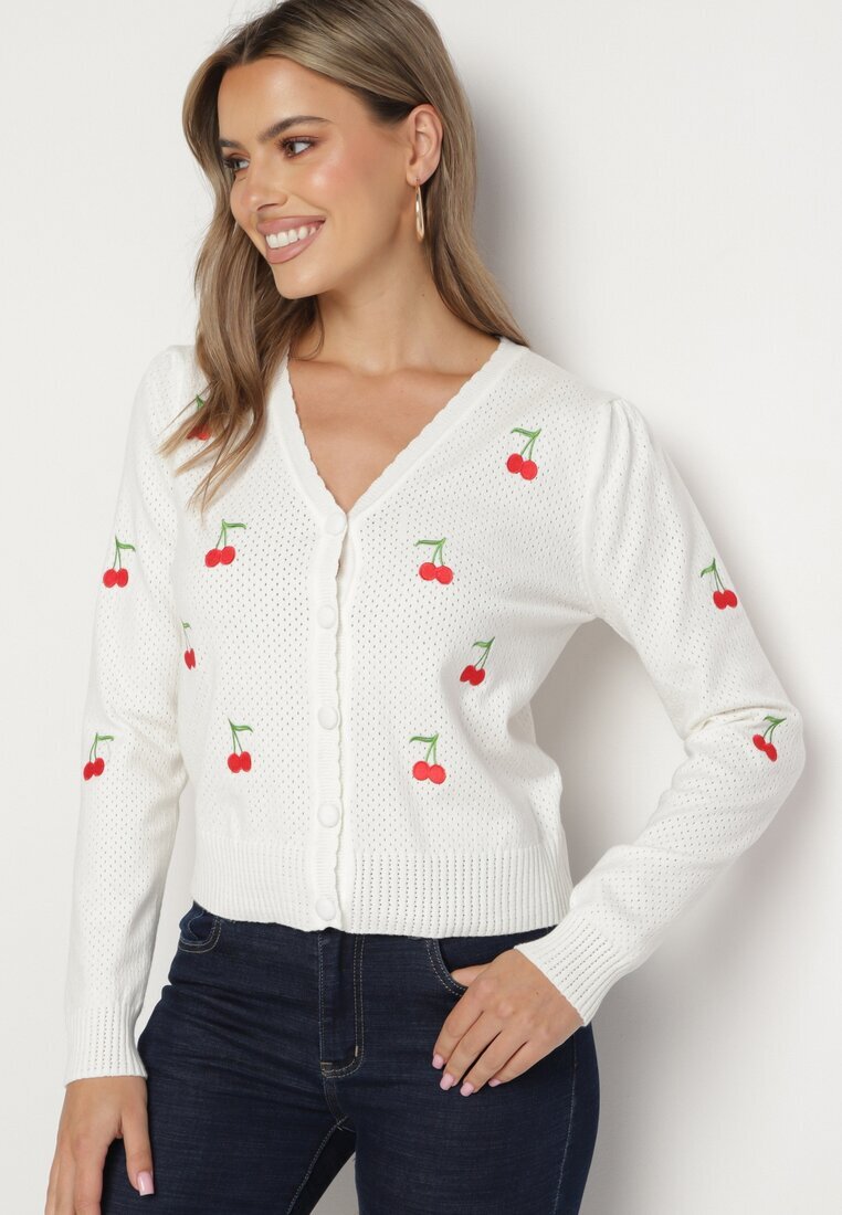 elsa.m by may Cardigan Alb cu Cireșe Brodate Niralia