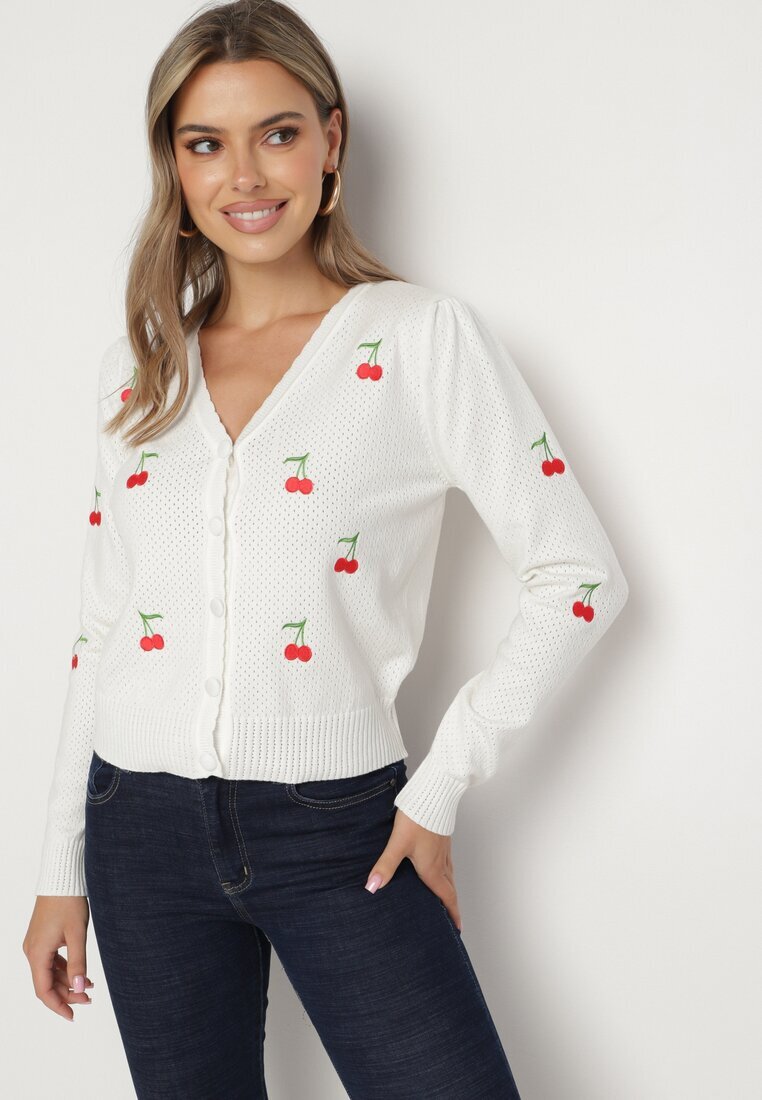 elsa.m by may Cardigan Alb cu Cireșe Brodate Niralia