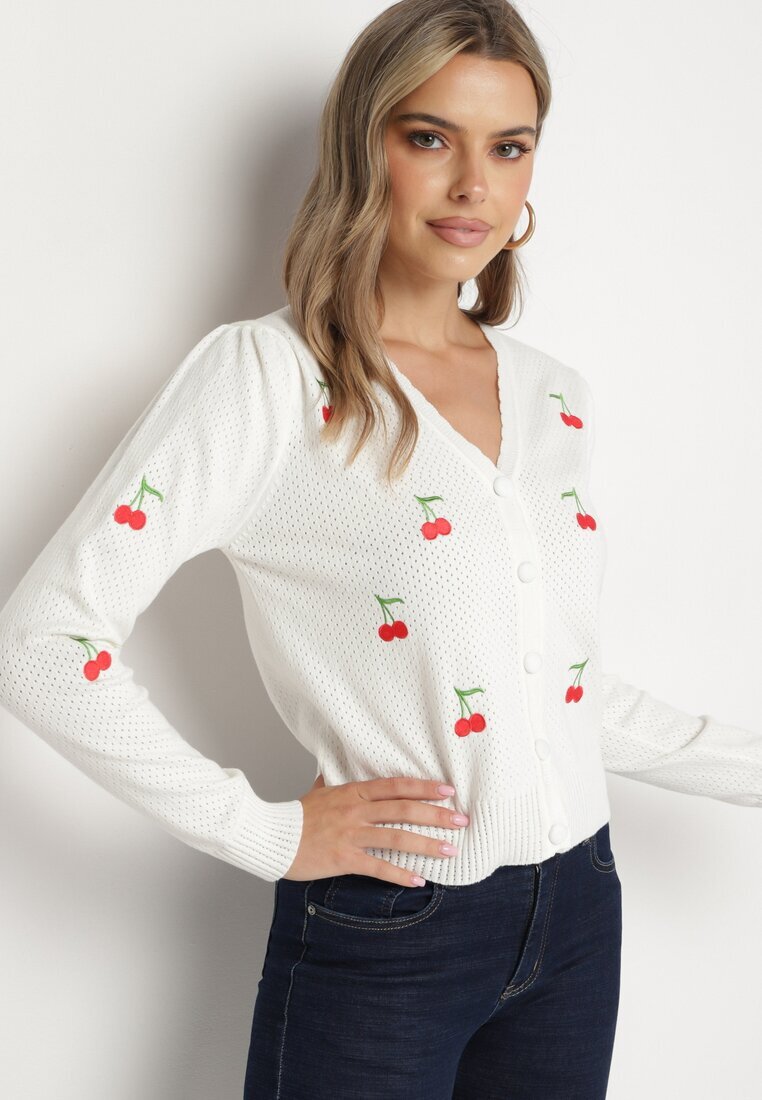 elsa.m by may Cardigan Alb cu Cireșe Brodate Niralia