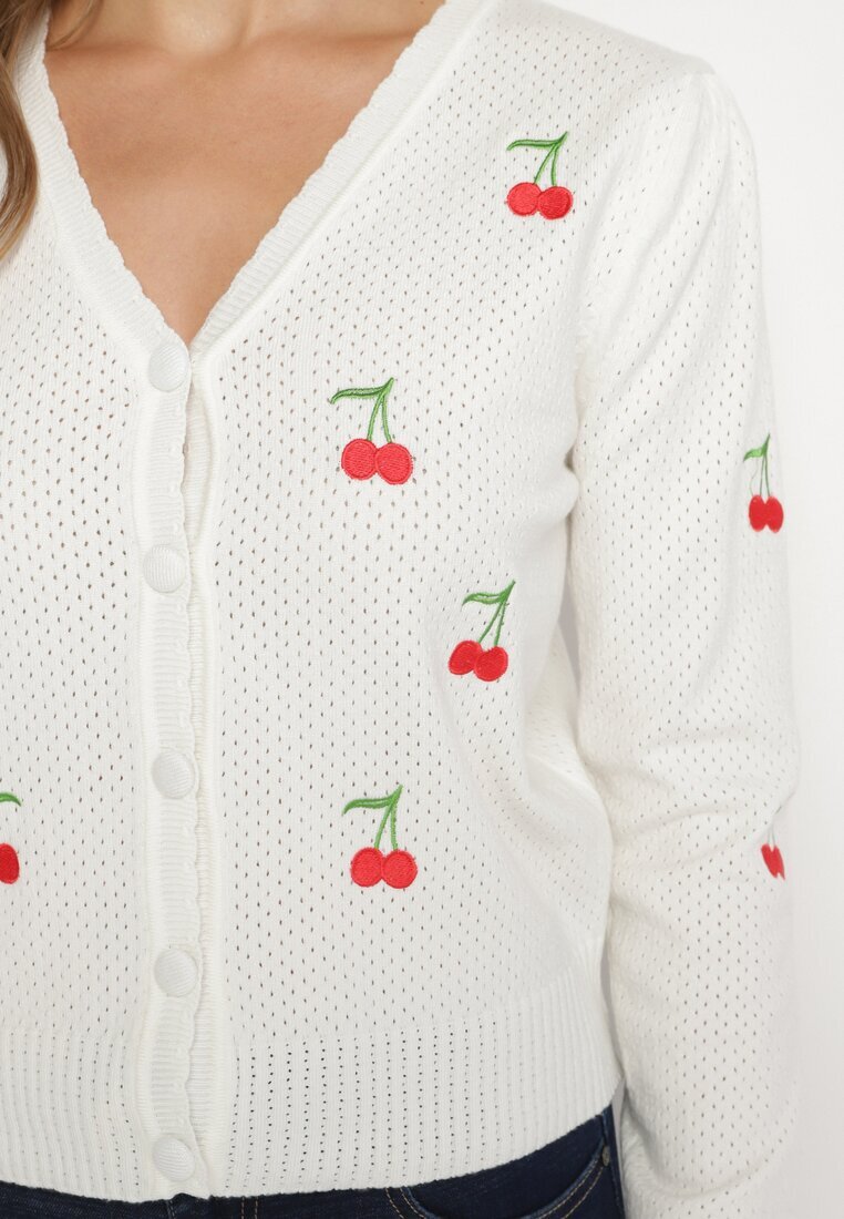 elsa.m by may Cardigan Alb cu Cireșe Brodate Niralia