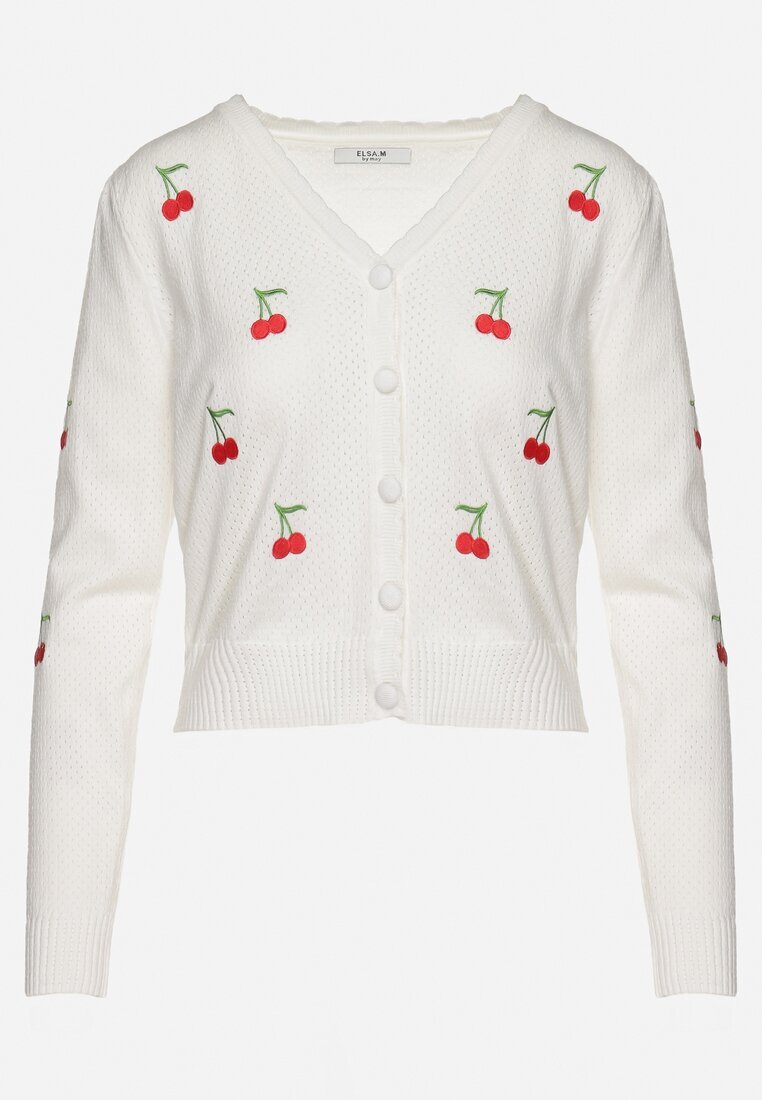 elsa.m by may Cardigan Alb cu Cireșe Brodate Niralia