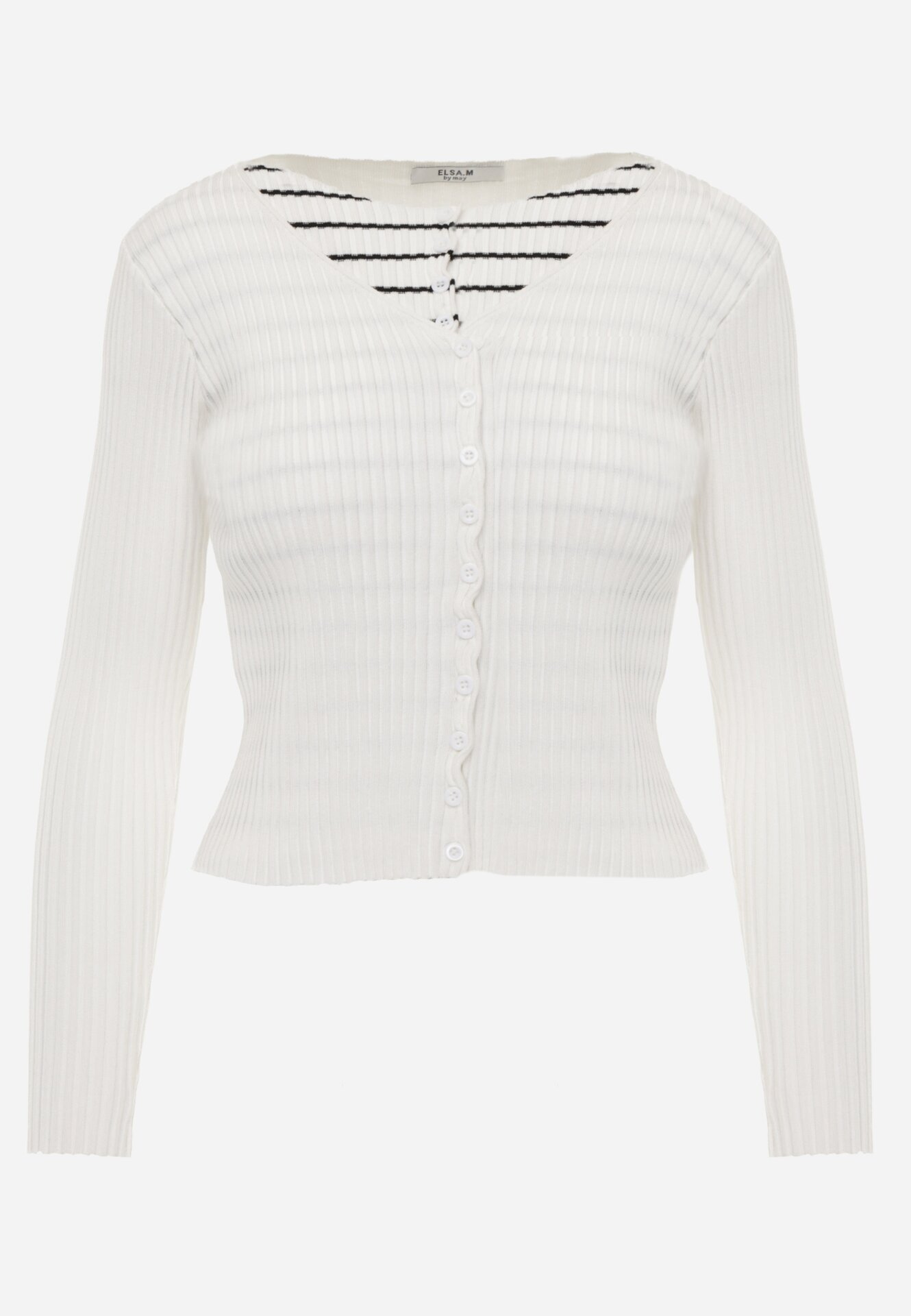 elsa.m by may Cardigan Alb cu Vâscoză cu Nasturi din Material Reiat Pinnasia