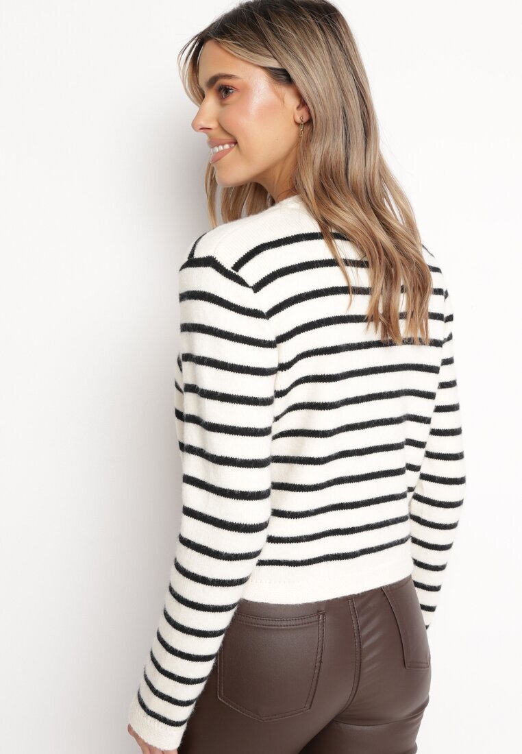 elsa.m by may Cardigan Alb din viscoză cu dungi cu nasturi bijuterie Vestiana
