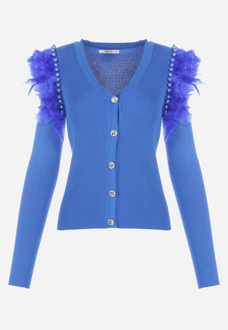 elsa.m by may Cardigan Albastru cu Pene și Perle Mirnije