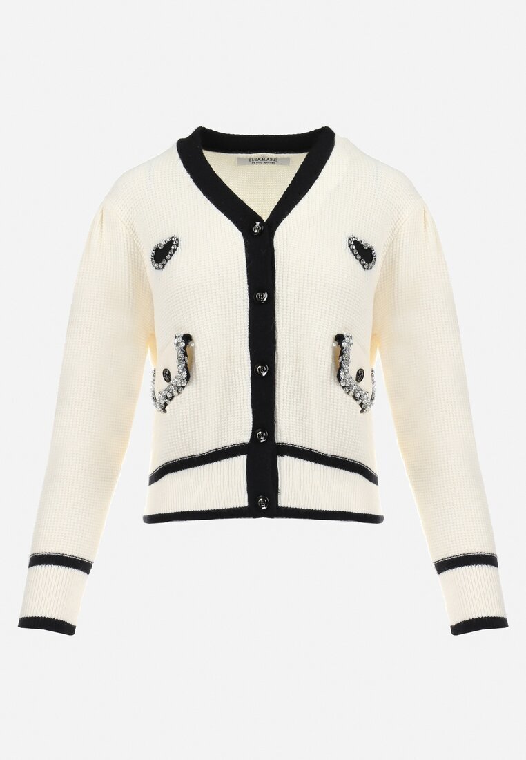 elsa.m by may Cardigan Bej deschis din Viscoză cu Aplicație Inimă și Buzunare cu Perle Aradhya