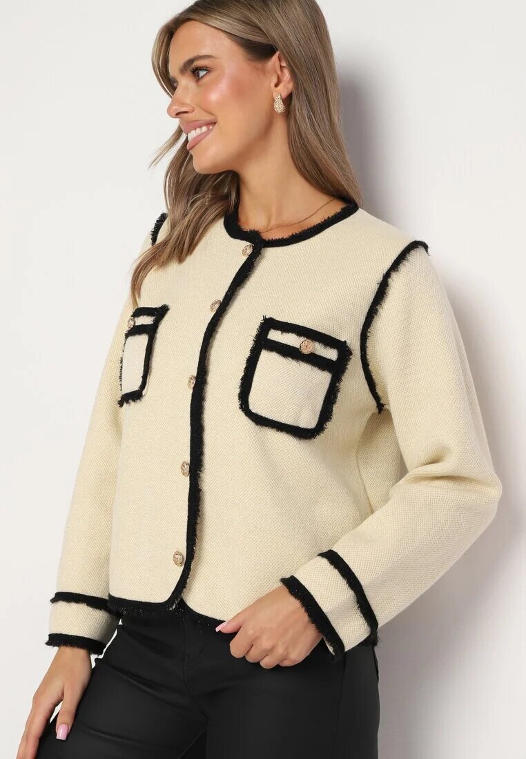 elsa.m by may Cardigan Elegant Bej deschis cu nasturi Decorat cu paspoal și nituri Irilanea