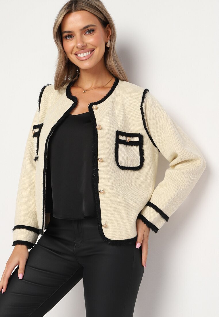 elsa.m by may Cardigan Elegant Bej deschis cu nasturi Decorat cu paspoal și nituri Irilanea