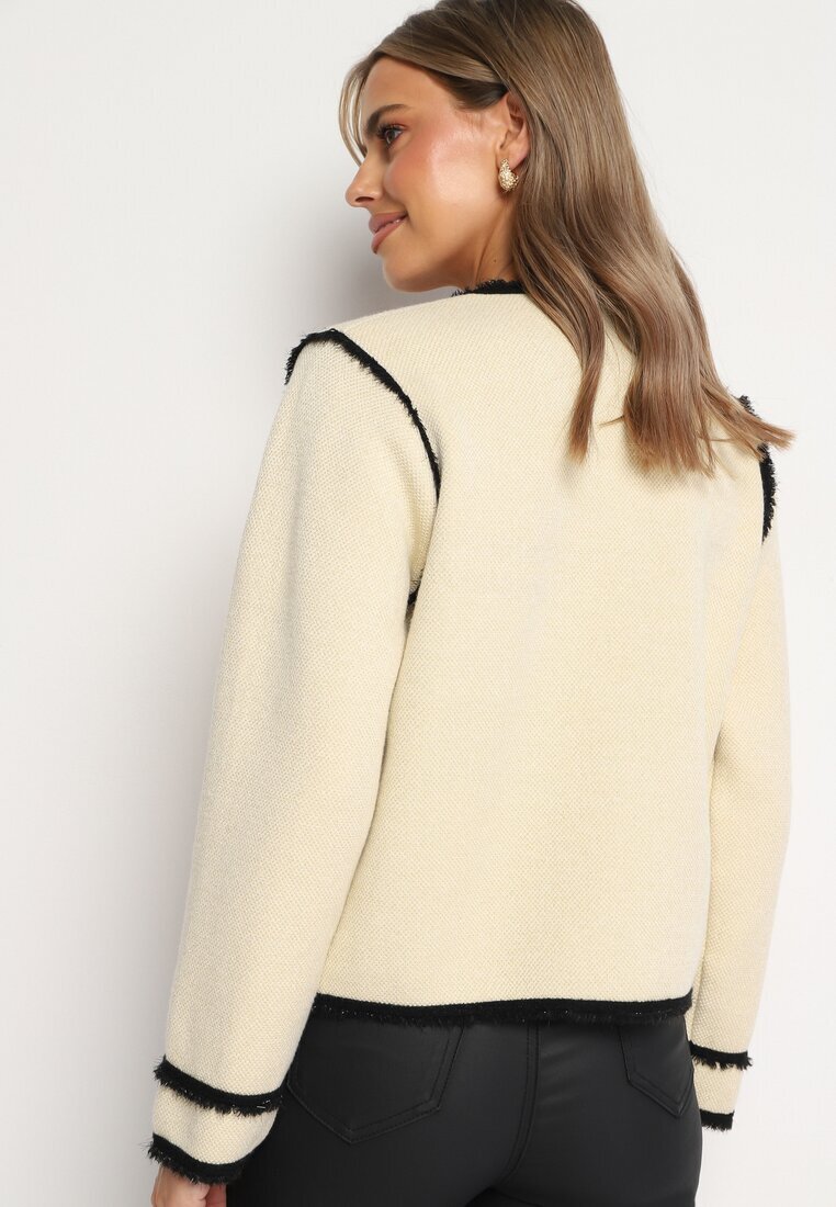 elsa.m by may Cardigan Elegant Bej deschis cu nasturi Decorat cu paspoal și nituri Irilanea