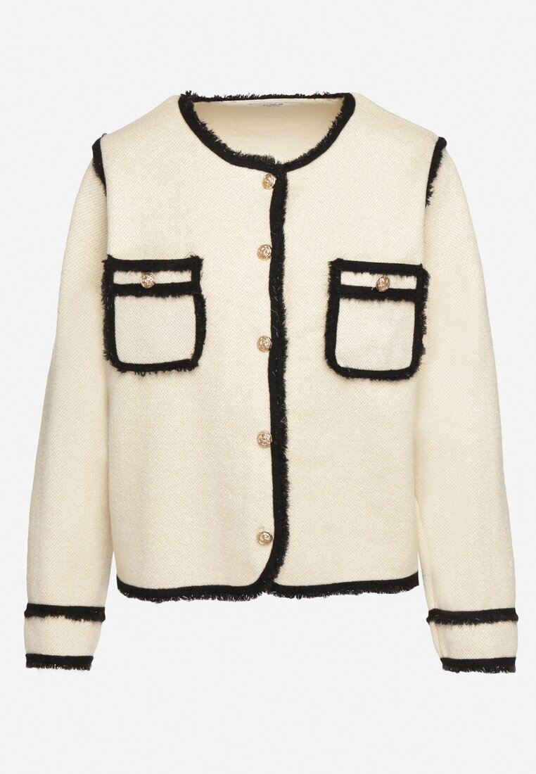 elsa.m by may Cardigan Elegant Bej deschis cu nasturi Decorat cu paspoal și nituri Irilanea