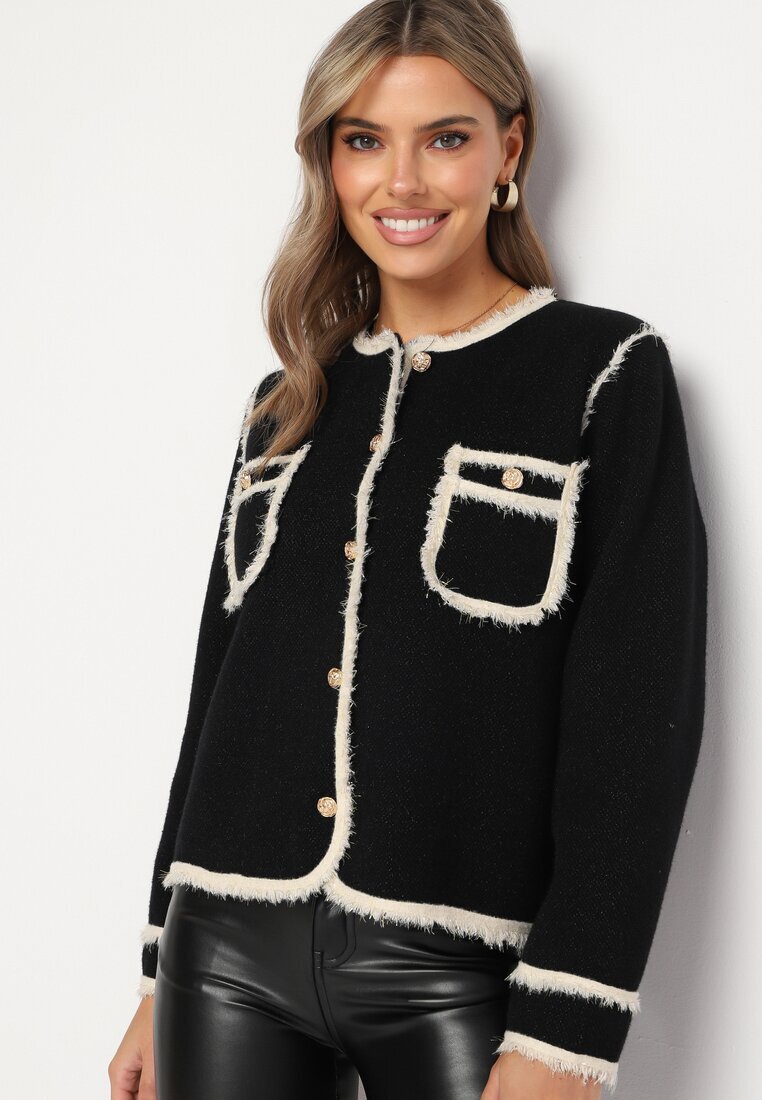 elsa.m by may Cardigan Elegant Negru cu Nasturi Decorat cu Paspoal și Nituri Irilanea