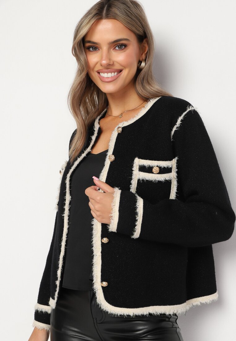 elsa.m by may Cardigan Elegant Negru cu Nasturi Decorat cu Paspoal și Nituri Irilanea