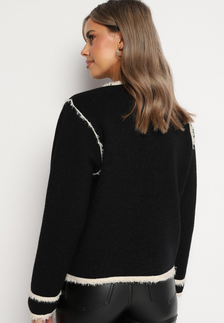 elsa.m by may Cardigan Elegant Negru cu Nasturi Decorat cu Paspoal și Nituri Irilanea