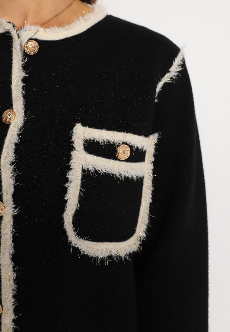 elsa.m by may Cardigan Elegant Negru cu Nasturi Decorat cu Paspoal și Nituri Irilanea
