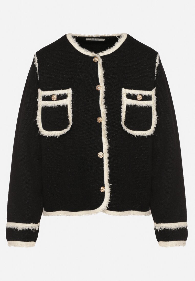 elsa.m by may Cardigan Elegant Negru cu Nasturi Decorat cu Paspoal și Nituri Irilanea