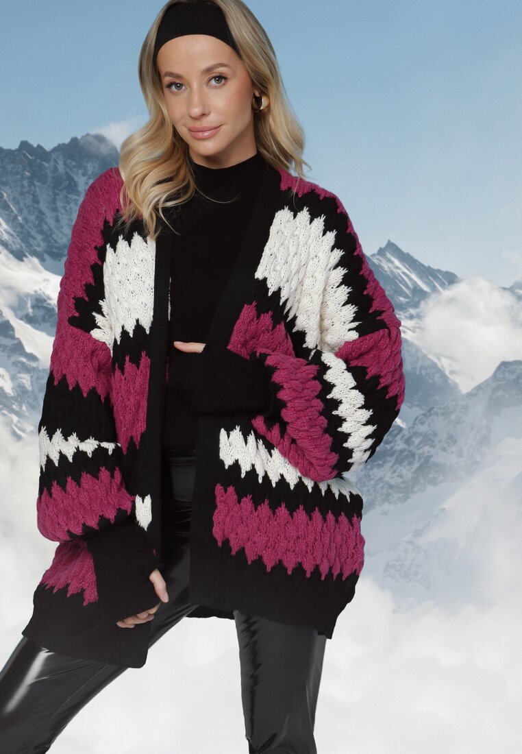 elsa.m by may Cardigan Fuchsia-Negru Deschis cu Dungi Fanteziste Vebare