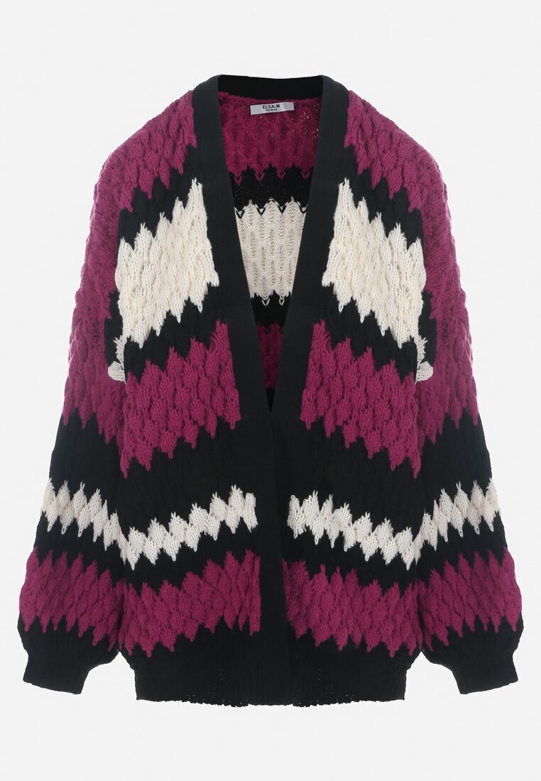 elsa.m by may Cardigan Fuchsia-Negru Deschis cu Dungi Fanteziste Vebare