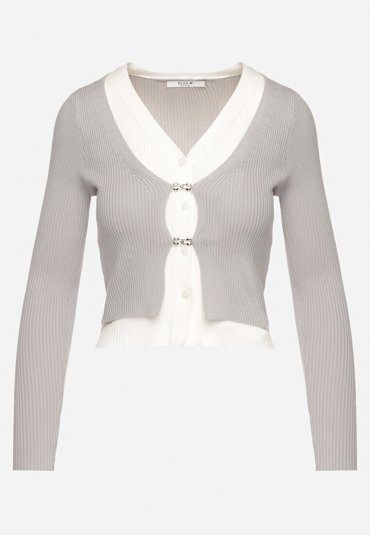 elsa.m by may Cardigan Gri Reiat cu Vâscoză Încheiat cu Copci Metalice Irivanes