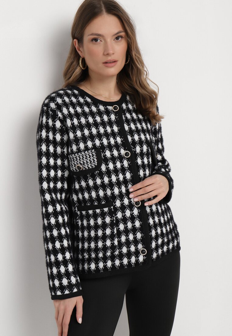 elsa.m by may Cardigan Negru-Alb din Viscoză pepită cu nasturi decorativi Lasietta