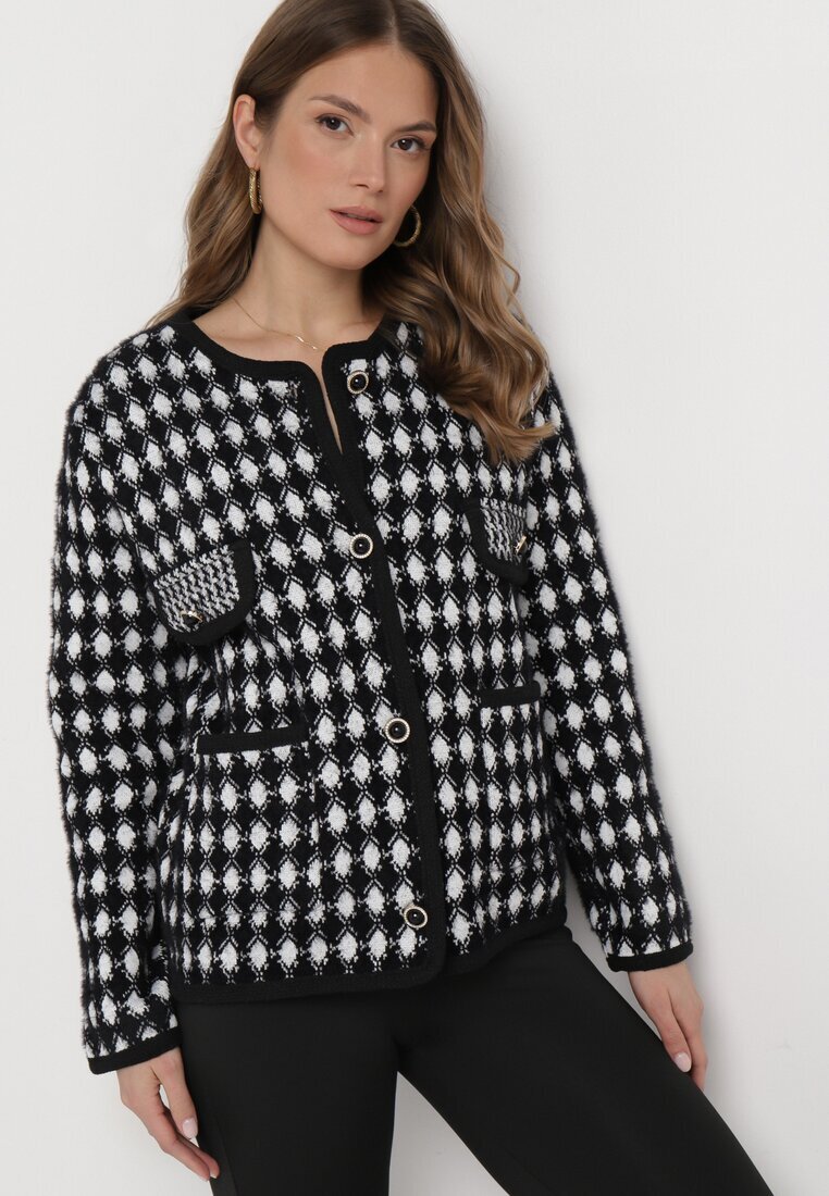 elsa.m by may Cardigan Negru-Alb din Viscoză pepită cu nasturi decorativi Lasietta