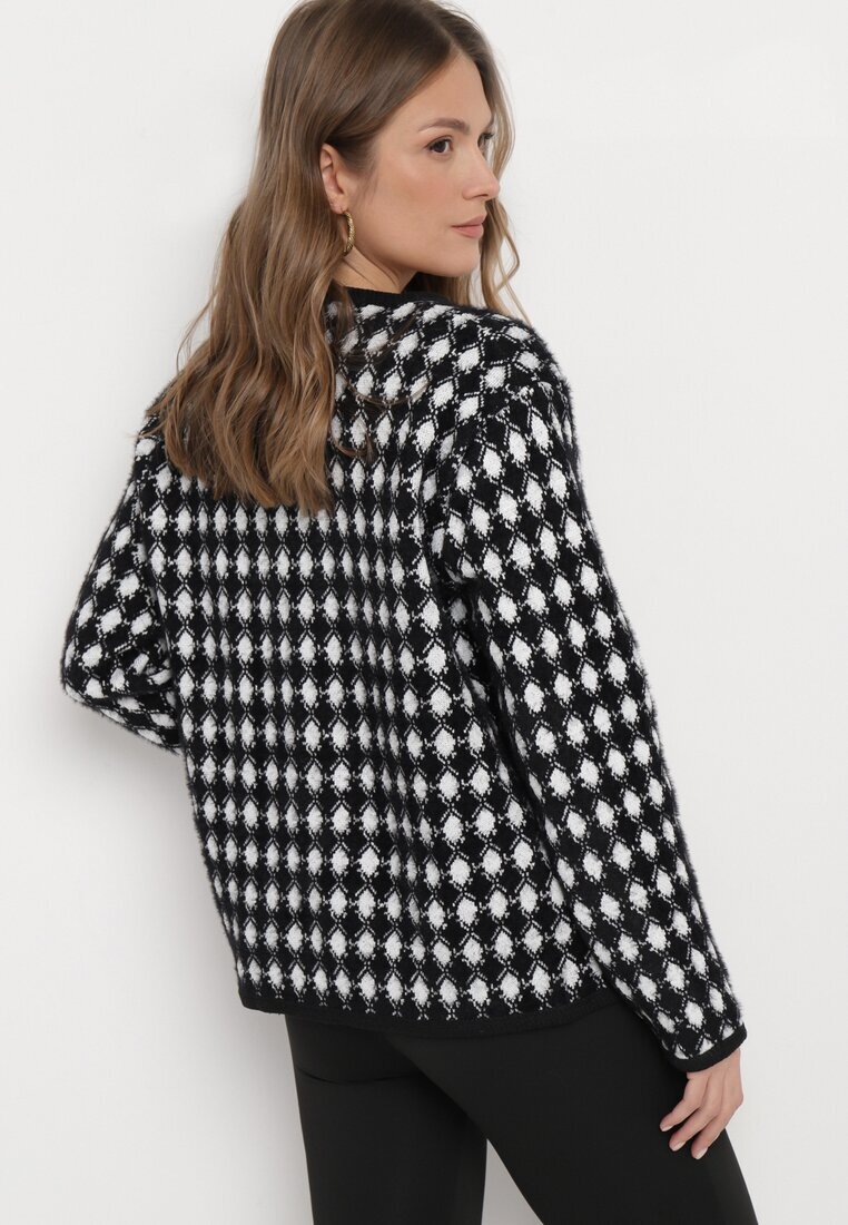 elsa.m by may Cardigan Negru-Alb din Viscoză pepită cu nasturi decorativi Lasietta