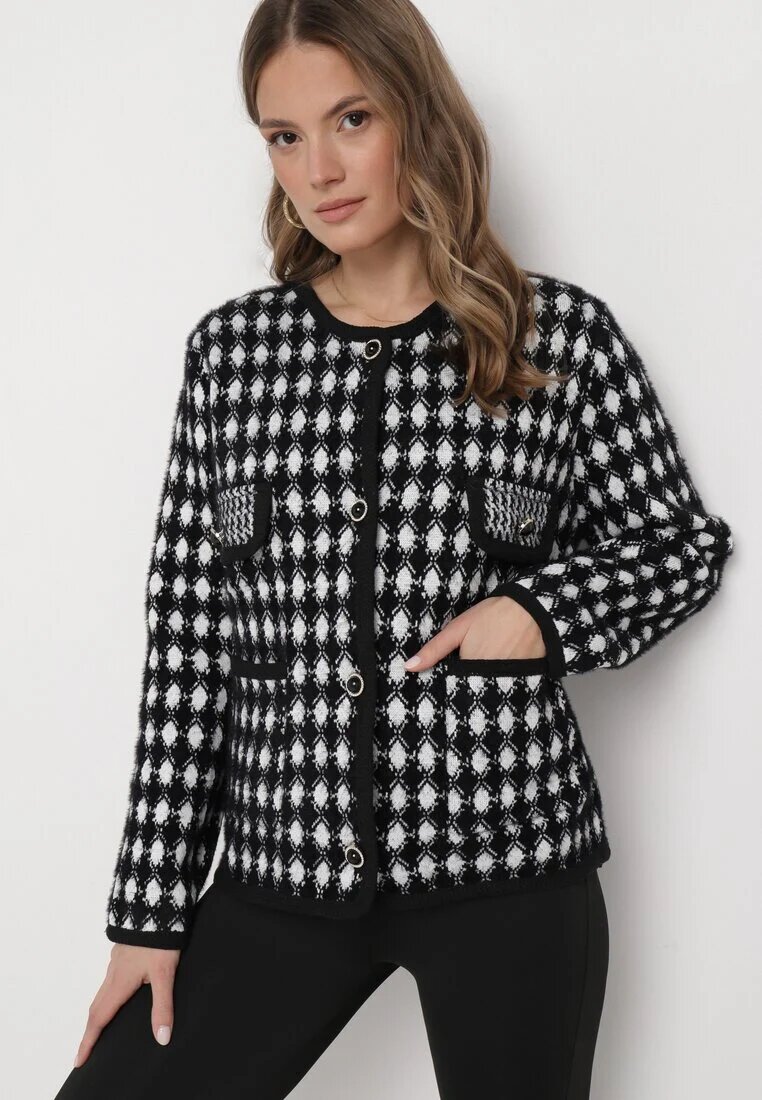 elsa.m by may Cardigan Negru-Alb din Viscoză pepită cu nasturi decorativi Lasietta