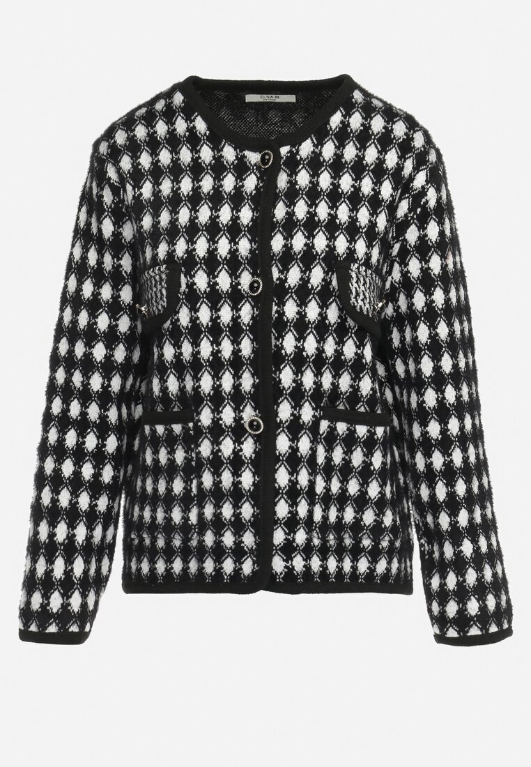 elsa.m by may Cardigan Negru-Alb din Viscoză pepită cu nasturi decorativi Lasietta