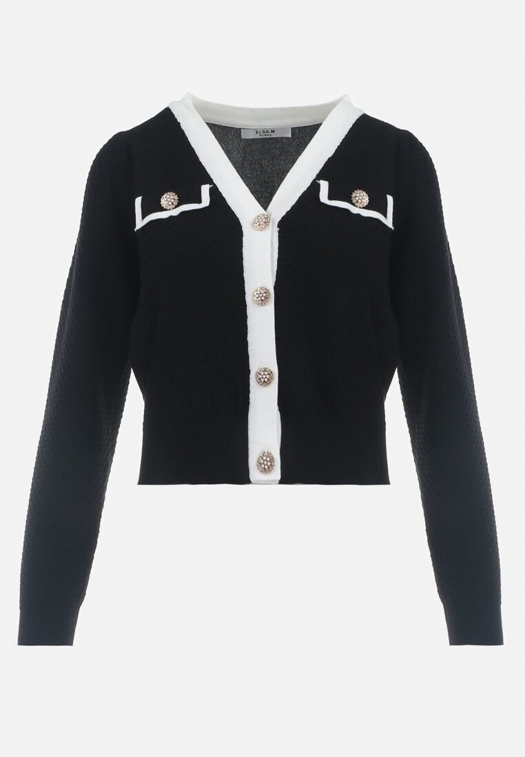 elsa.m by may Cardigan Negru cu nasturi bijuterie Mandalis