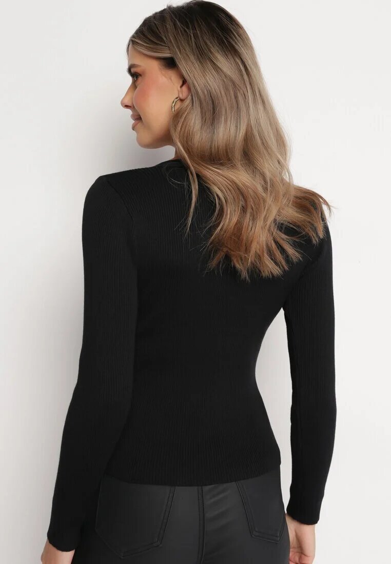 elsa.m by may Cardigan Negru din Tricot Reiat Leoleta